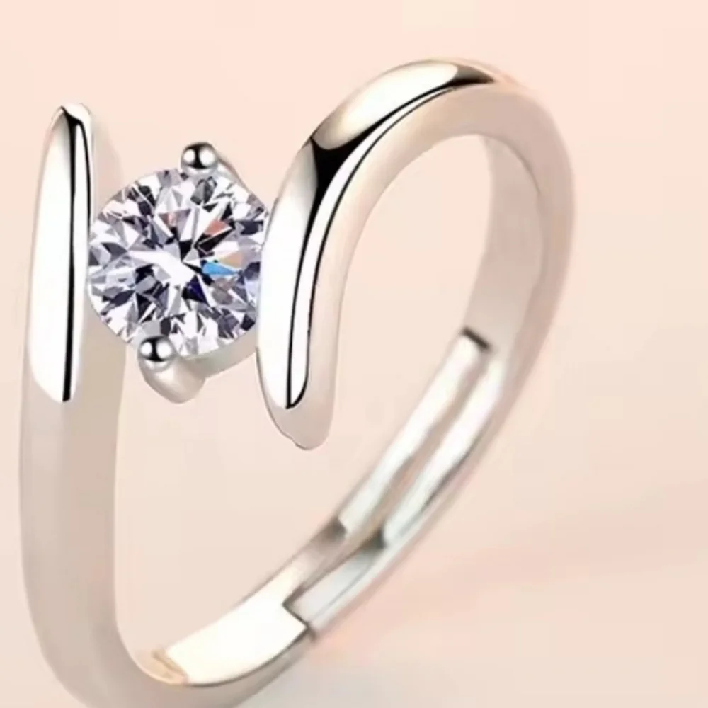 Elegant Sterling Silver With Zircon High Quality One Size Ring
